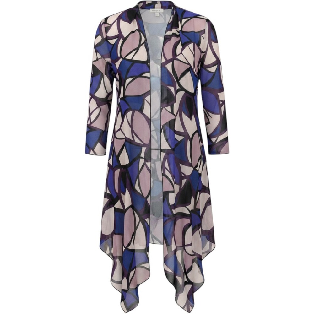 Anne Klein Cardigan Womens 8 Kimono Purple Geometric Sheer Open Front Layer A3